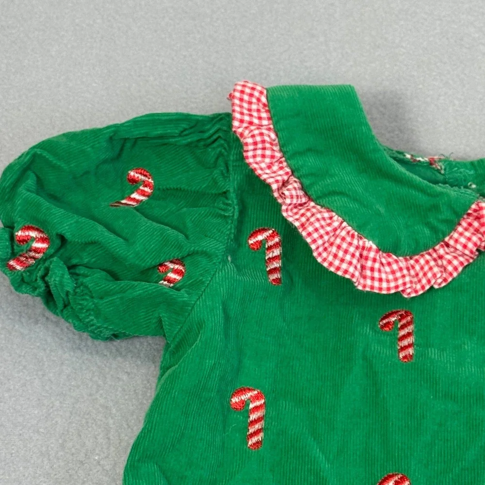 Stitchy Fish Corduroy Dress 2T Holiday Candy Cane Embroidered Southern Green